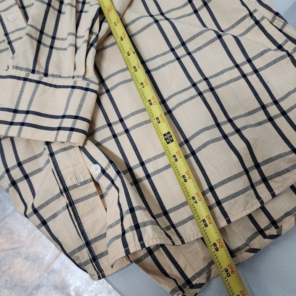 Zara Plaid Size Medium Tie Back Shirt Top Blouse Button Front Tan Gray womens - Picture 12 of 12